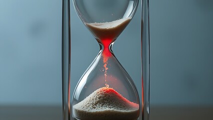 Translucent hourglass with memories as sand, some grains glowing red to signify cognitive health concerns.