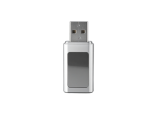 USB Stick Standing Vertically on Its Base with Reflection, Studio White Background