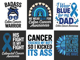 Colon Cancer Awareness Bundle – Badass Warrior, Blue Ribbon, Inspirational Quotes & Funny Designs for Support and Advocacy