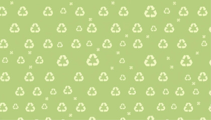 Repeating recycling symbol pattern on light green background  