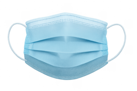 Light blue surgical mask on transparent background preventing virus transmission