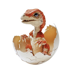 Baby Dinosaur Hatching from Egg Prehistoric Creature Artwork, isolated on a transparent background