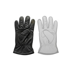 Obraz premium Worn faded black leather work glove, crumpled, with faint dusty transparent outline on clean matte transparent studio floor, top-down photorealistic, quiet sense of loss and abandonment
