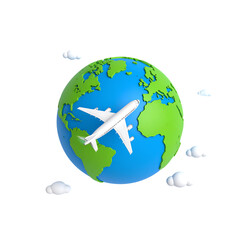 Fototapeta premium Airplane flying around the world isolated on transparent background