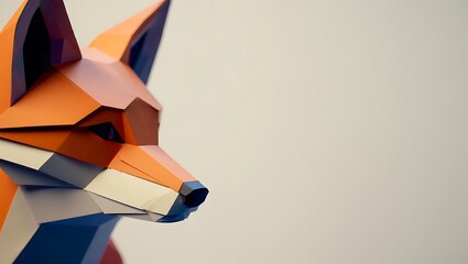 Close-Up Side Profile of a Modern Low-Poly Geometric Fox Head with Orange and Blue Facets