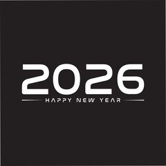 Abstract Cover design of 2026 Happy New Year. Strong typography with a dark black background. Colorful and easy to remember white text 2026. Happy New Year 2026 design poster and banner.