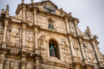Obraz premium Close up on Ruins of St. Paul's. Built from 1602 to 1640, one of Macau's best known landmarks