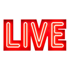 Red neon live sign isolated on transparent background