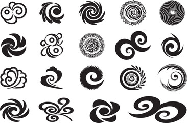 Decorative swirl and spiral vector silhouette set