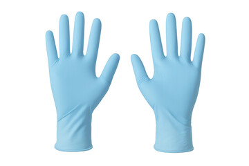 Two light blue medical gloves open on transparent background