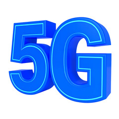 Blue neon 5g logo isolated on transparent background