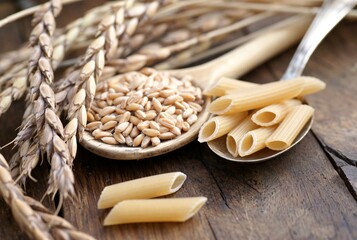 Dinkelgetreide und Dinkelnudeln