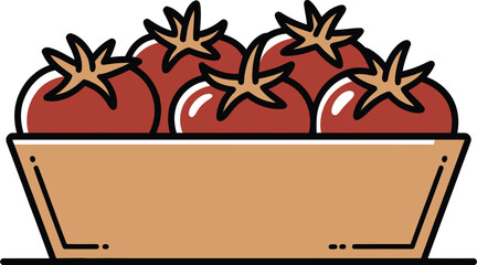 Fresh ripe red tomatoes piled high in a simple wooden crate