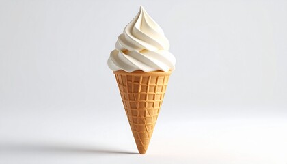 A single scoop of delicious chocolate ice cream sits isolated in a crispy wafer cone, a perfect summer treat