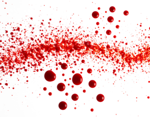 Red blood or paint flowing down on transparent background. Halloween, murder and horror concept. Red ink splash, splatter and stain.