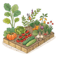 vegetable garden cartoon isolated on white background