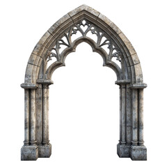 Obraz premium Gothic Archway Stone Columns Medieval Architecture Antique Entrance, isolated on a transparent background