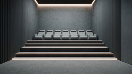 Luxurious and Sophisticated Home Theater with Sumptuous Leather Seating Ambient Lighting