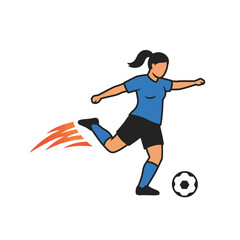 Obraz premium Footballer's Power Kick: An illustrated footballer executes a powerful kick towards a soccer ball, showcasing dynamic motion and athletic prowess.