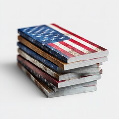 Stack of american flag books patriotic themed decor usa united states of america red white and blue