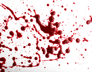 Red blood or paint flowing down on transparent background. Halloween, murder and horror concept. Red ink splash, splatter and stain.