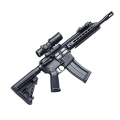 Black AR-15 Style Rifle with Scope Tactical Weaponry, isolated on a transparent background