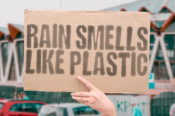 "Rain smells like plastic" warns of chemical-laden skies. TOXIC. MICROPLASTICS. CHEMICALS. POLLUTION. CLOUDS. DANGER. ENVIRONMENT.