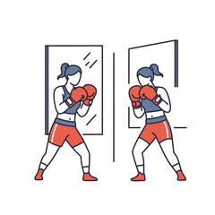 Obraz premium Mirror Boxing Silhouette: A determined individual practices boxing, shown in silhouette, with a reflection in the mirror, symbolizing self-improvement, strength, and perseverance.