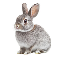 Obraz premium Adorable Gray Rabbit Sitting on Black Background, isolated on a transparent background