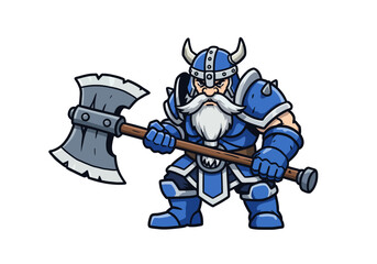Cartoon Viking Warrior with Axe and Horned Helmet