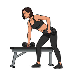 Obraz premium Strength and Definition: A determined individual executes a dumbbell row, embodying the dedication and focus required to sculpt a strong physique and healthy lifestyle.