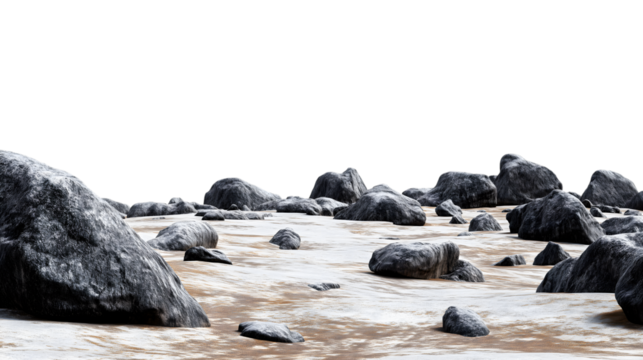 collection of stones on sandy terrain  isolated on white background
