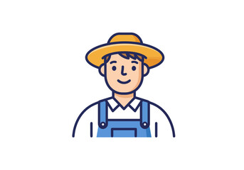 Cartoon Farmer with Straw Hat and Blue Overalls Illustration
