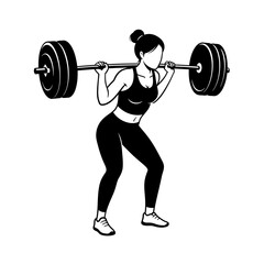 Strength in Motion: A determined woman executes a barbell squat, showcasing powerful fitness in a dynamic illustration.  