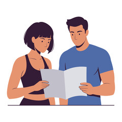 Fototapeta premium Couple Reading Together: A couple shares a moment of quiet reading, engrossed in a book together, creating an atmosphere of knowledge, togetherness and tranquility.