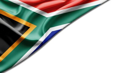 South African Flag Waving with Bright Colors and Fabric Texture on White Background