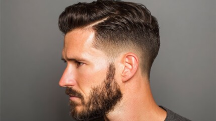 Obraz premium Person with side-parted taper fade hairstyle