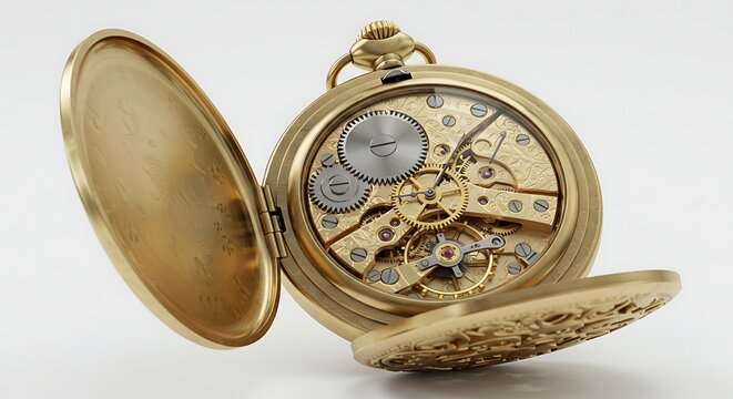 Exposed Time: Golden Pocket Watch Mechanism