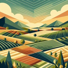 Abstract Polygon Pastoral Landscape Design. AI generated illustration