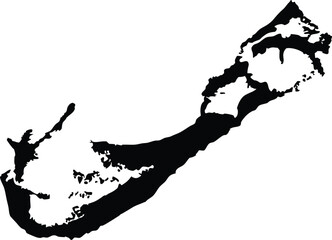 Bermuda Island Black Map Silhouette, high resolution detailed black silhouette map of Bermuda islands on white background for geography education travel guide posters prints and wall art