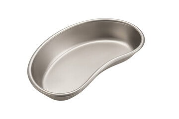 Stainless steel medical kidney dish on transparent background
