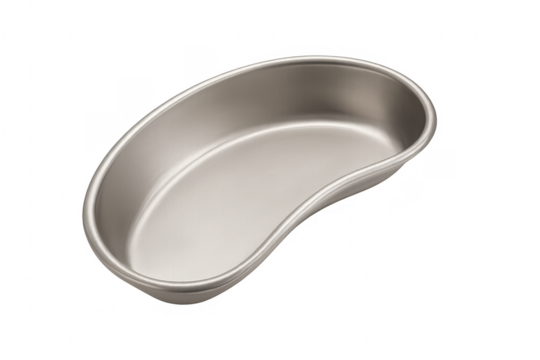 Stainless steel medical kidney dish on transparent background