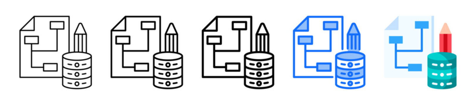 Data Architecture Icon In 5 Different Styles Set Collection