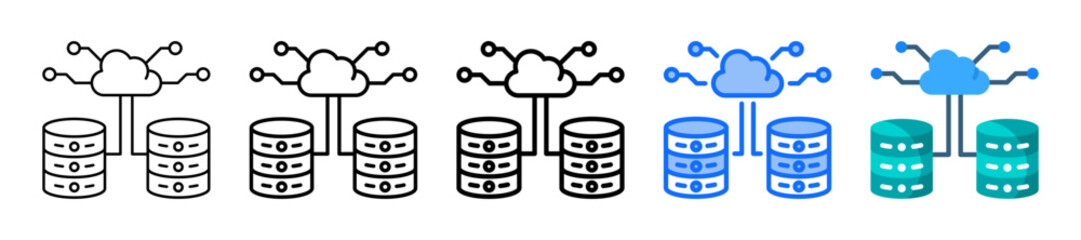 Data Center Icon In 5 Different Styles Set Collection