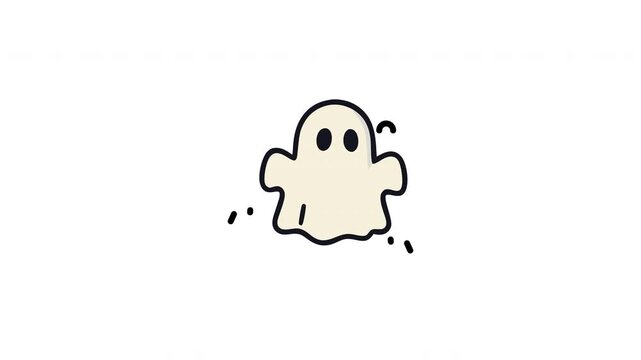 Ghost icon animation of a light colored ghost with black features, suitable for halloween themed websites, social media posts, videos, and presentations.