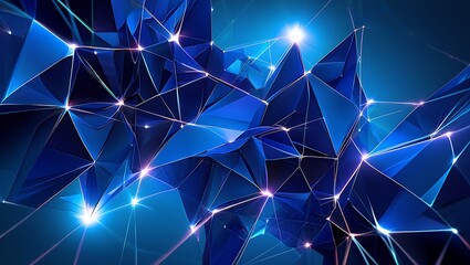 Digital Blue Grid Abstract Background: A Futuristic and Geometric Low-Poly Illustration with Glowing Lights, Interconnected Lines, and Polygons for Technology, Science, and Data Concepts