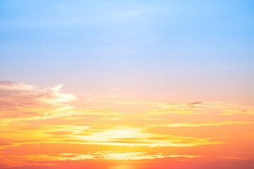 Beautiful , luxury soft gradient orange gold clouds and sunlight on the blue sky perfect for the background, take in evening,Twilight, Large size, high definition landscape photo