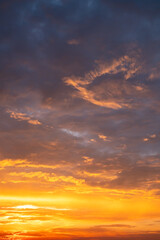 Beautiful , luxury soft gradient orange gold clouds and sunlight on the blue sky perfect for the background, take in evening,Twilight, Large size, high definition landscape photo