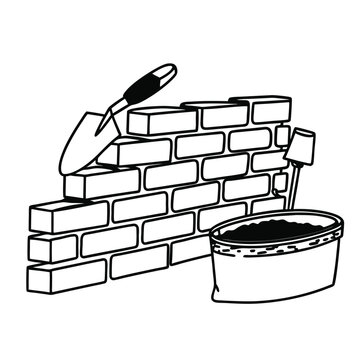 brick wall construction with tools clip art preview