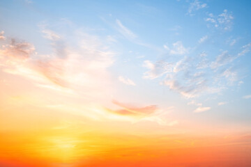 Beautiful , luxury soft gradient orange gold clouds and sunlight on the blue sky perfect for the background, take in evening,Twilight, Large size, high definition landscape photo